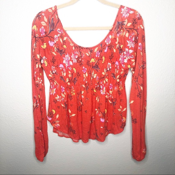 Free People Dahlia Orange Peasant Top - Picture 2 of 6